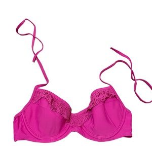 Hollister pink fucshia push up bikini top with crochet ruffles